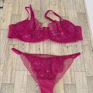 NWOT Adore Me Fuchsia Lace Underwire Bra & Bikini Set